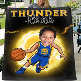 Personalized Name Face Custom Cartoon NBA Blanket - Gift for Warriors Fans